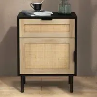 Single Door Single Drawer Rattan Nightstand Set of 2 - Black