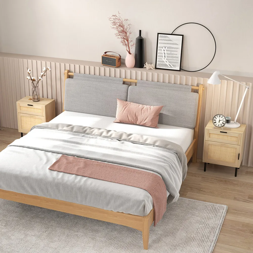 Single Door Single Drawer Rattan Nightstand Set of 2 - Wood