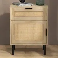 Single Door Single Drawer Rattan Nightstand Set of 2 - Wood