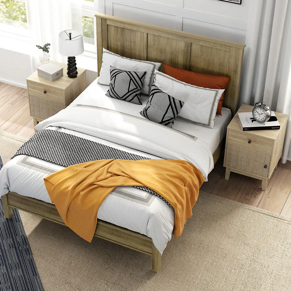 Single Door Single Drawer Rattan Nightstand - Wood