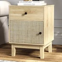 Single Door Single Drawer Rattan Nightstand - Wood