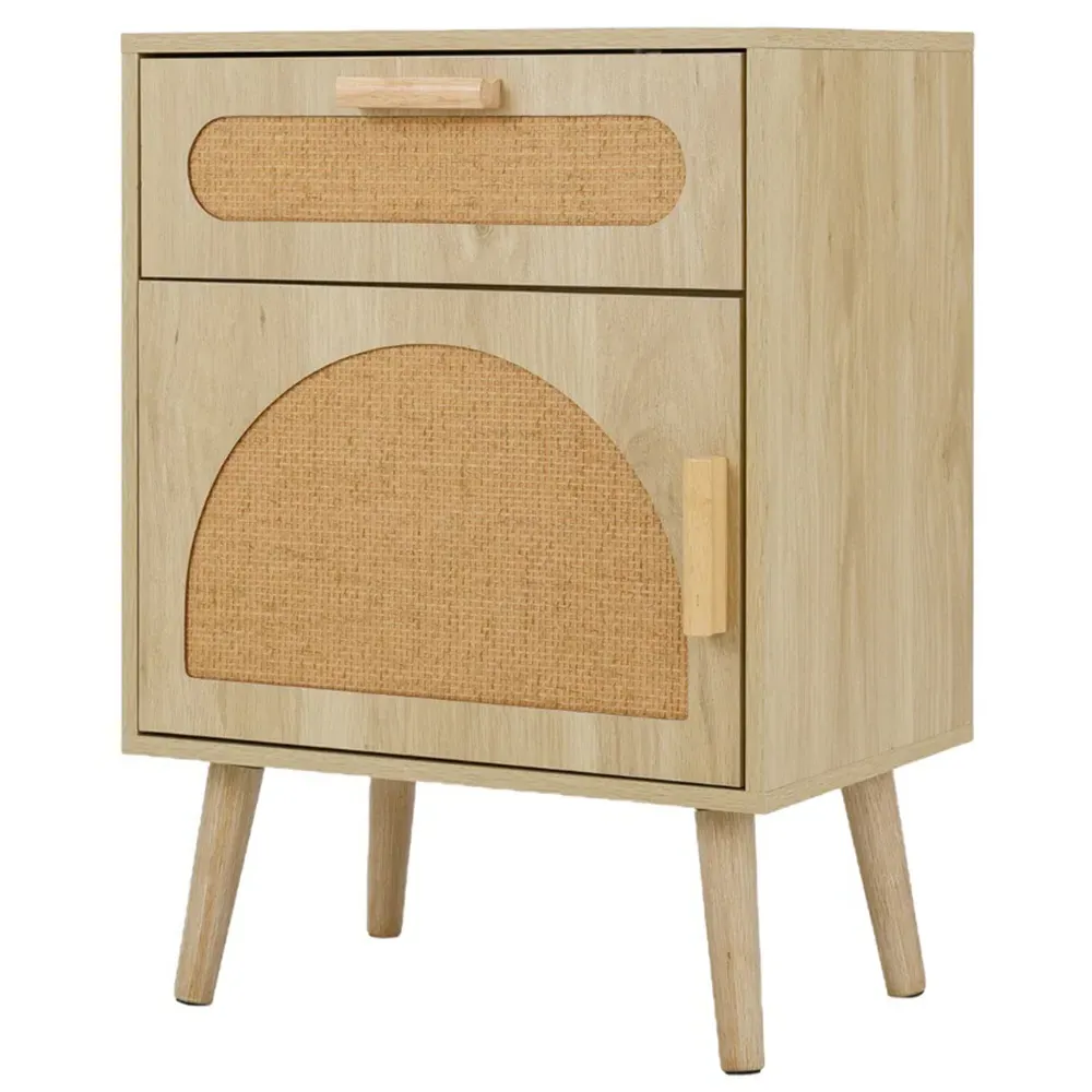 Single Door Single Drawer Rattan Nightstand - Wood