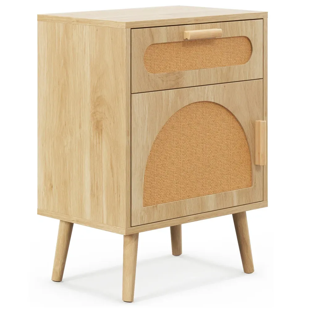 Single Door Single Drawer Rattan Nightstand - Wood