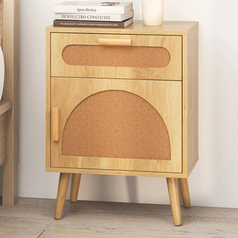 Single Door Single Drawer Rattan Nightstand - Wood