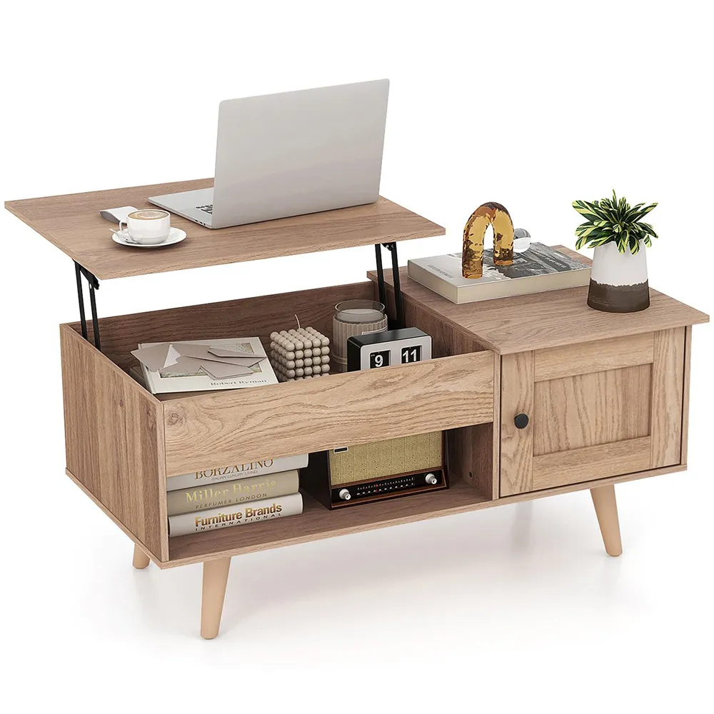 Single Door Single Shelf Lift Top Coffee Table - Cream