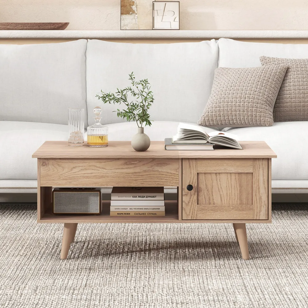 Single Door Single Shelf Lift Top Coffee Table - Cream