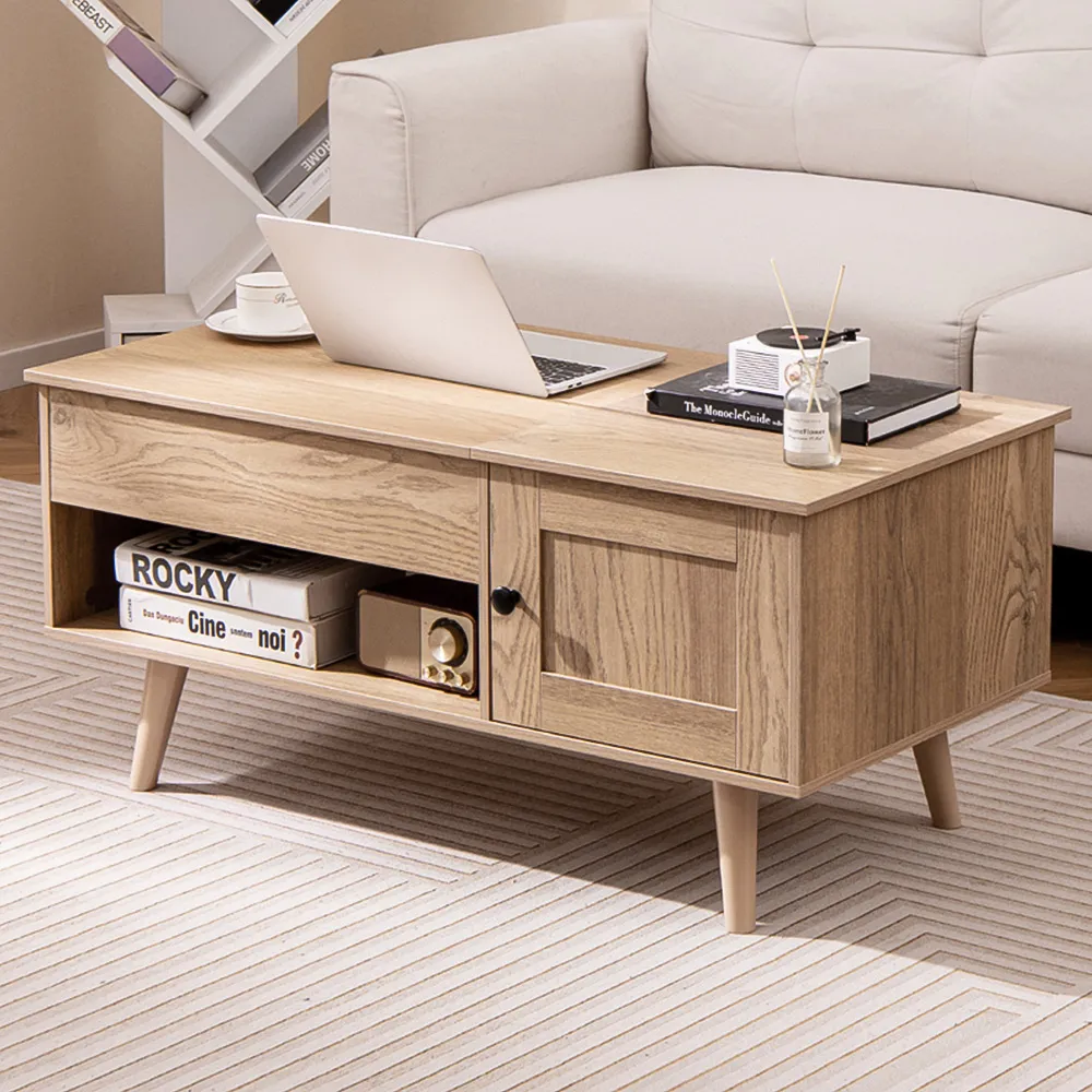 Single Door Single Shelf Lift Top Coffee Table - Cream