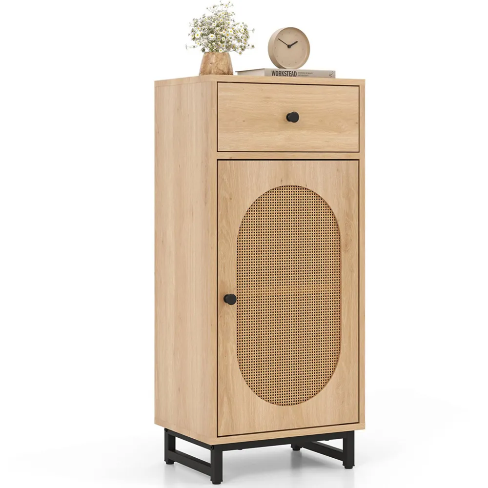 Single Door Storage Cabinet with Drawer - Natural