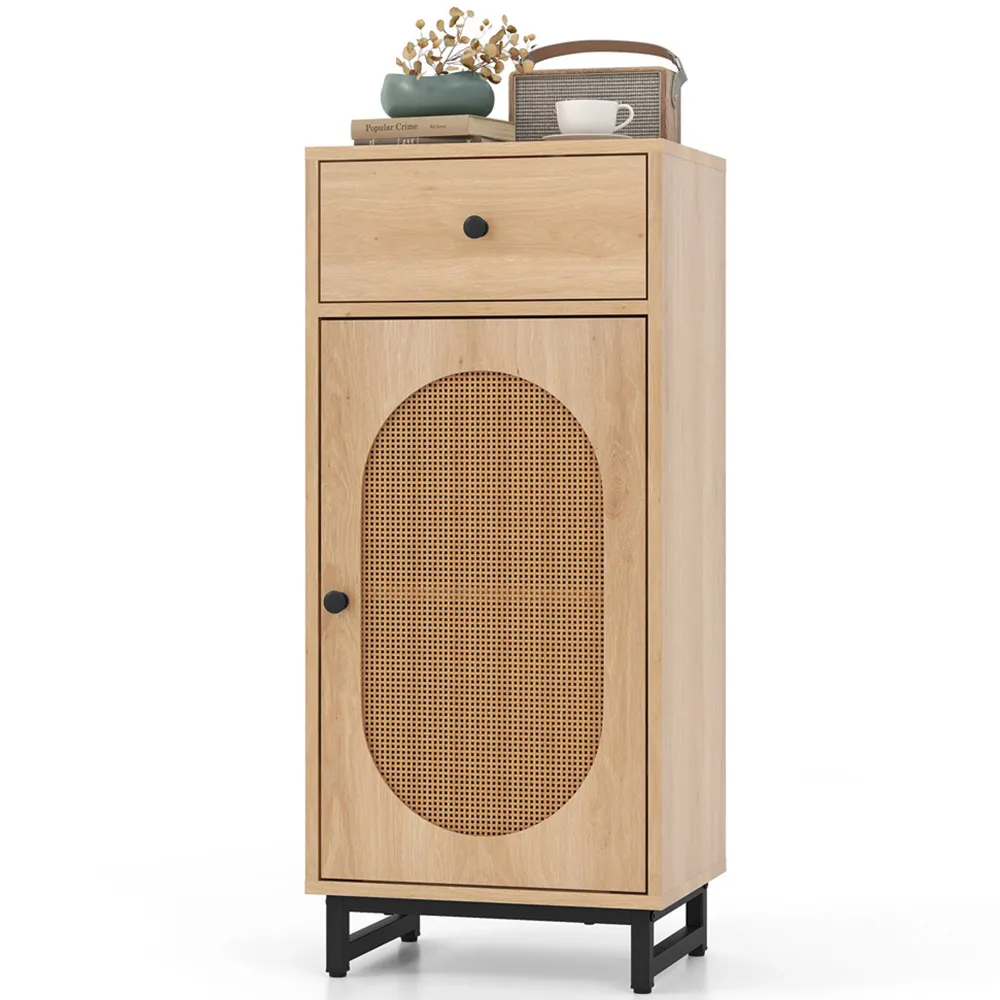 Single Door Storage Cabinet with Drawer - Natural