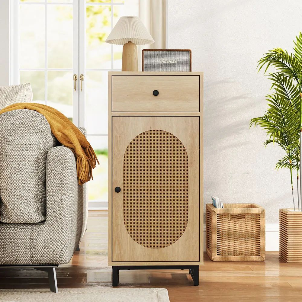 Single Door Storage Cabinet with Drawer - Natural