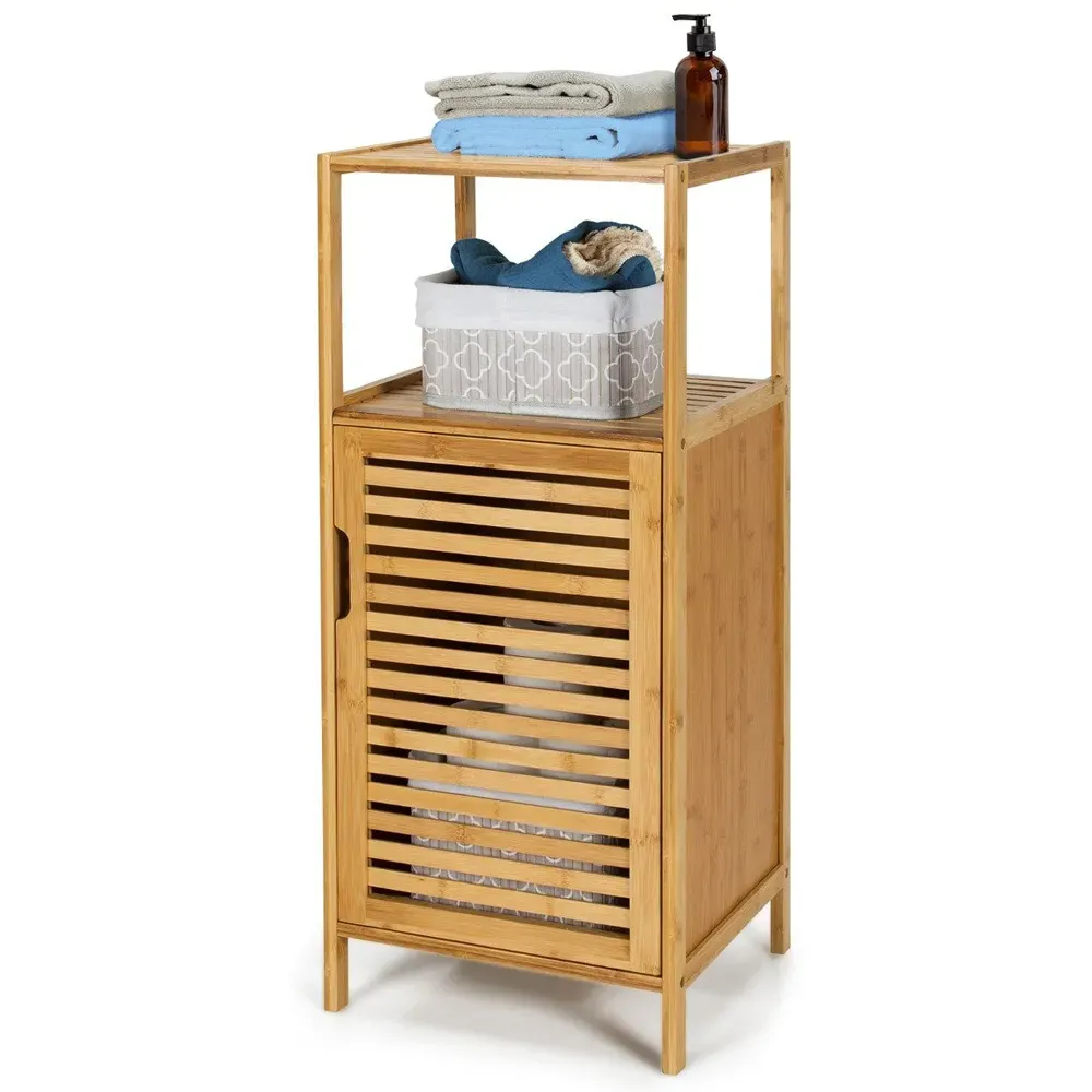 Single Door Storage Cabinet with Shelf - Cream, Bamboo