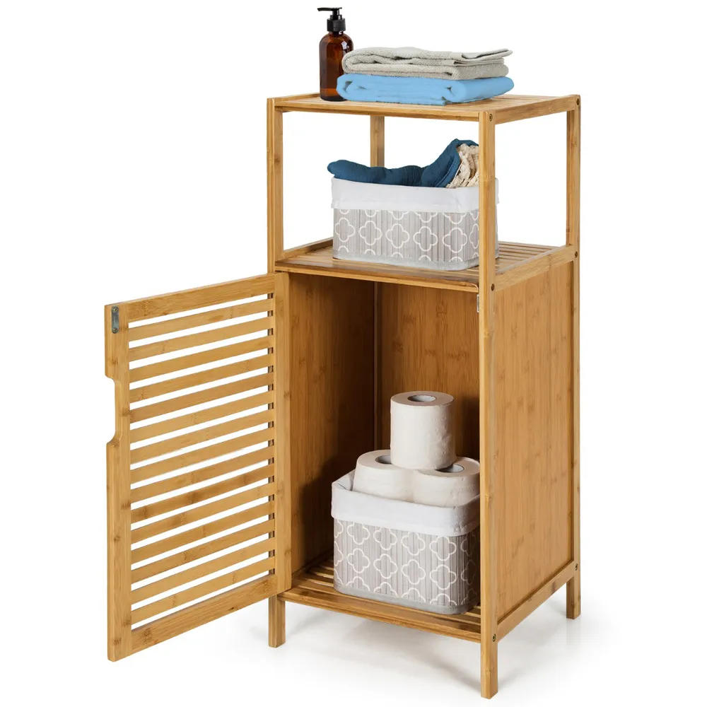 Single Door Storage Cabinet with Shelf - Cream, Bamboo
