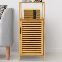 Single Door Storage Cabinet with Shelf - Cream, Bamboo