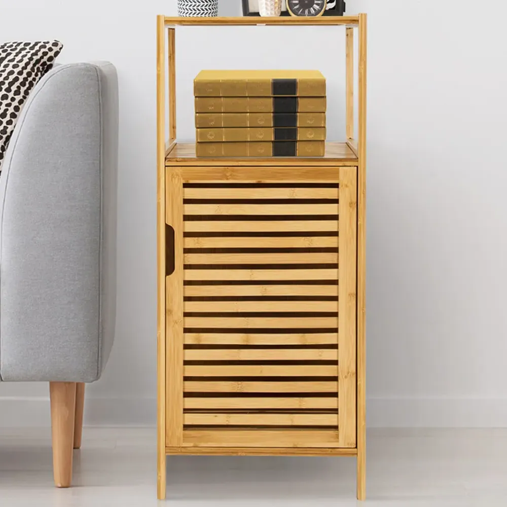 Single Door Storage Cabinet with Shelf - Cream, Bamboo image