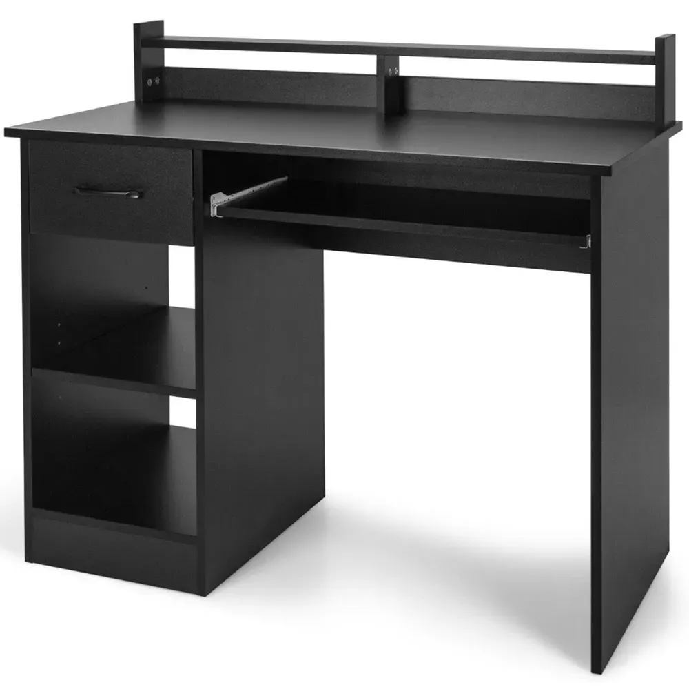 Single Drawer 3 Shelf Computer Desk with Keyboard Tray - Black