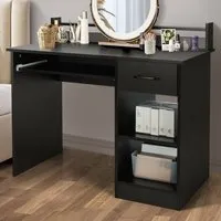 Single Drawer 3 Shelf Computer Desk with Keyboard Tray - Black