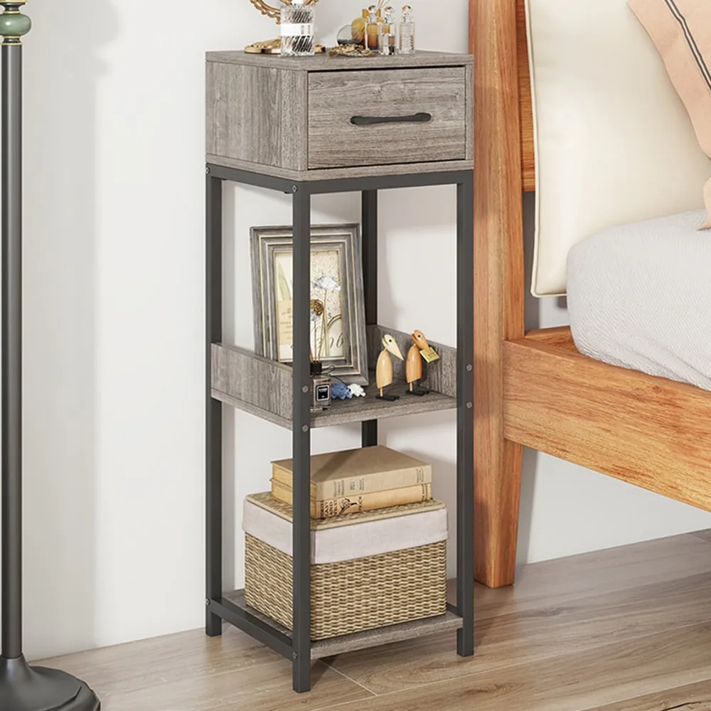 Single Drawer 3 Shelf Indoor Plant Stand - Grey