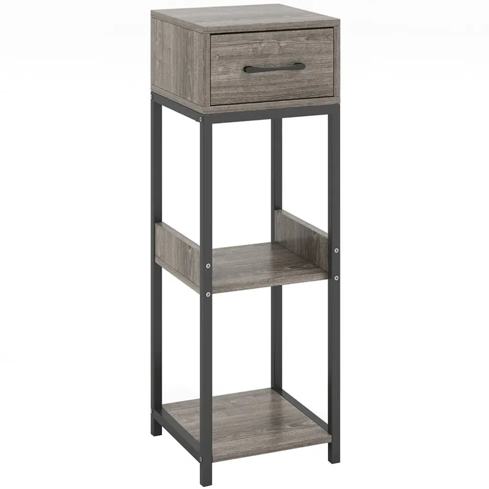 Single Drawer 3 Shelf Indoor Plant Stand - Grey
