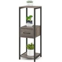 Single Drawer 3 Shelf Metal Plant Stand - Grey