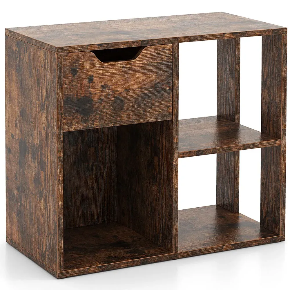 Single Drawer 3 Shelf Wooden Storage - Brown