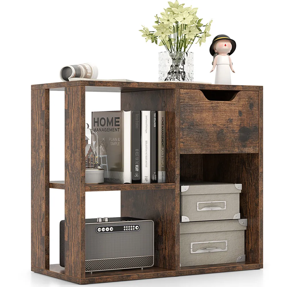 Single Drawer 3 Shelf Wooden Storage - Brown