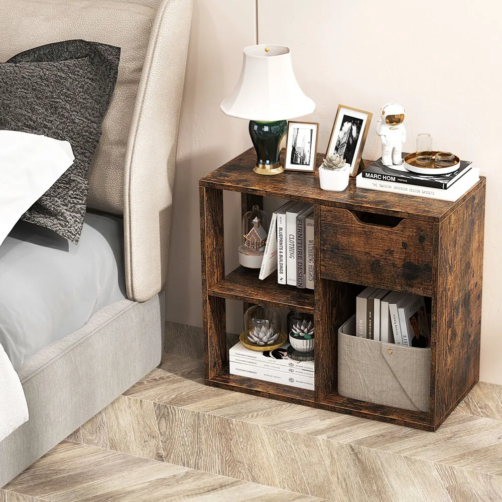 Single Drawer 3 Shelf Wooden Storage - Brown