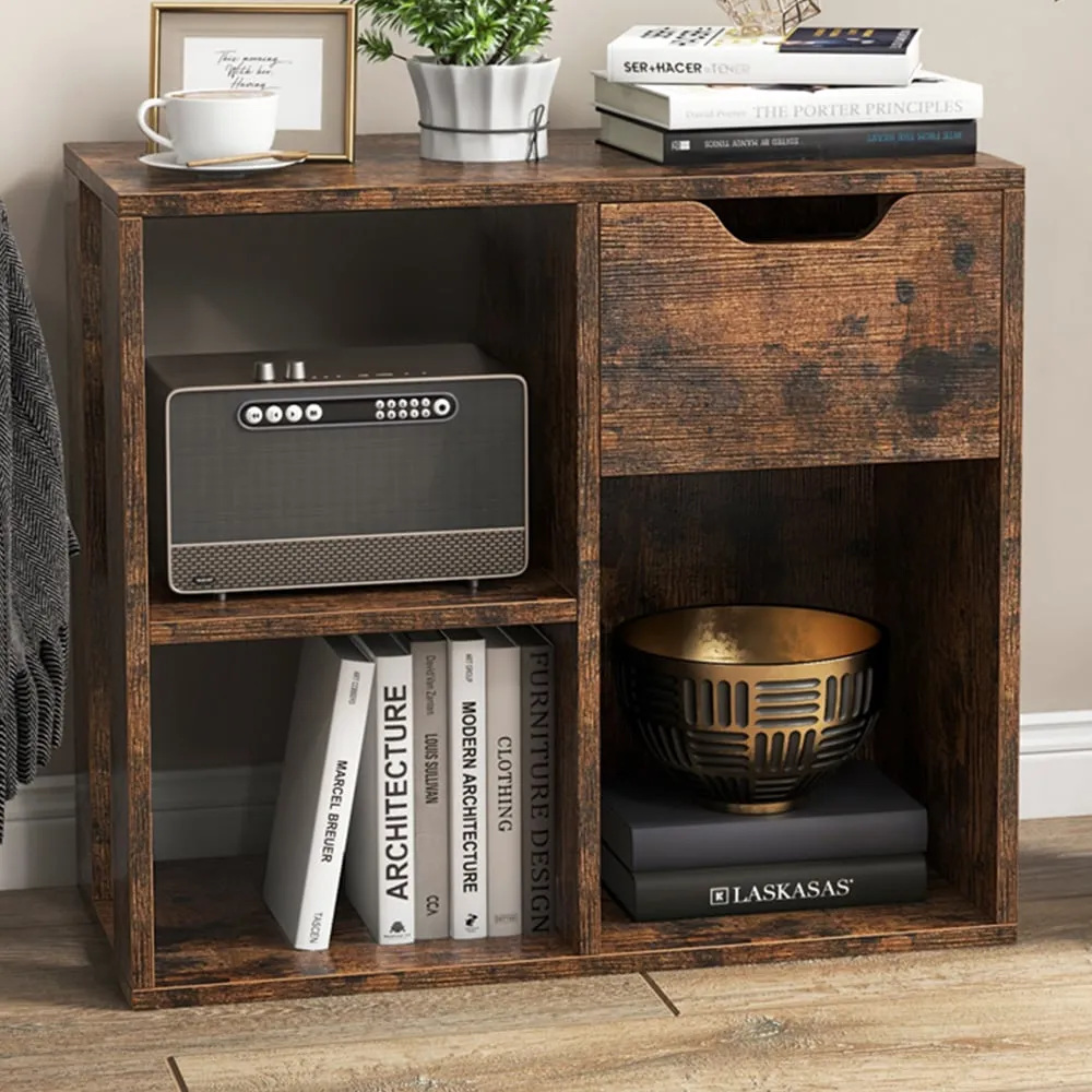 Single Drawer 3 Shelf Wooden Storage - Brown image