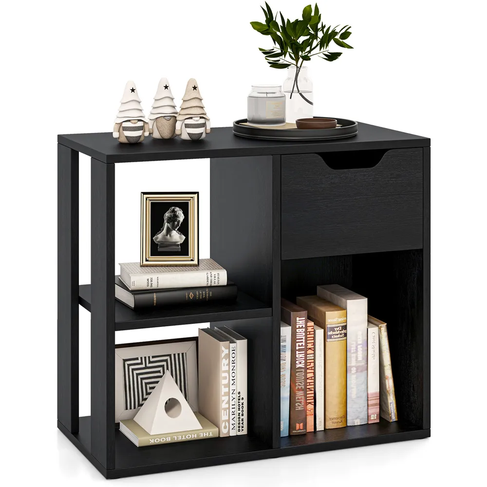 Single Drawer 3 Shelf Wooden Storage Cabinet - Black
