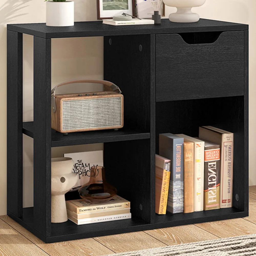 Single Drawer 3 Shelf Wooden Storage Cabinet - Black