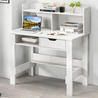 Single Drawer 4 Shelf Computer Desk with USB Port - White