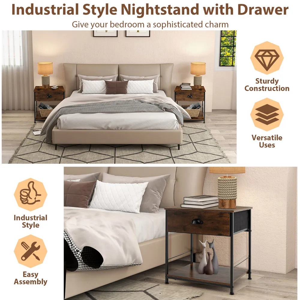 Single Drawer Bedside Table - Brown