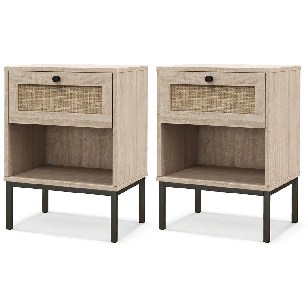 Single Drawer Bedside Table Set of 2 - Brown, Oak