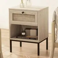 Single Drawer Bedside Table Set of 2 - Brown, Oak