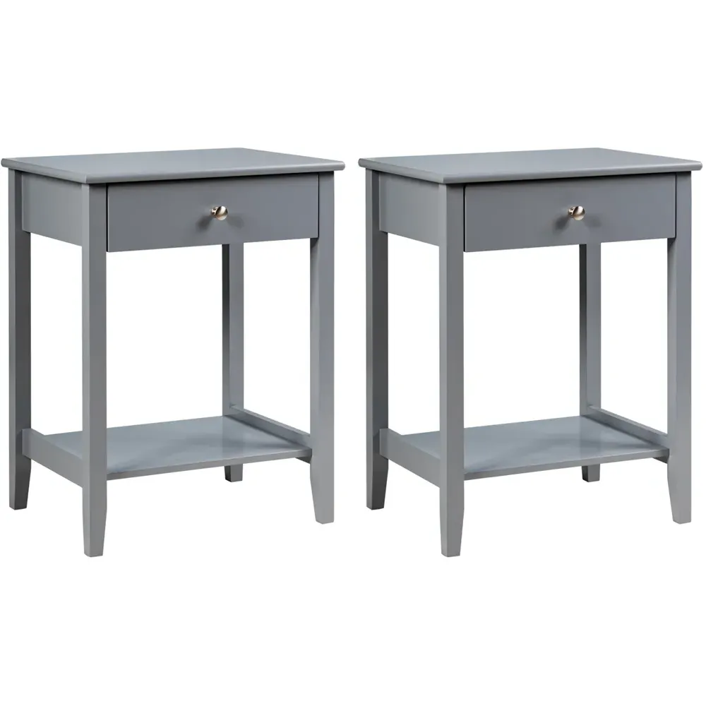 Single Drawer Bedside Table Set of 2 - Grey