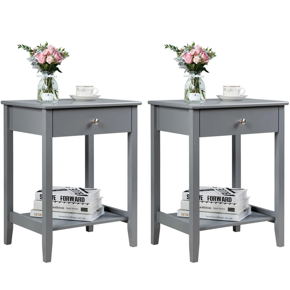 Single Drawer Bedside Table Set of 2 - Grey