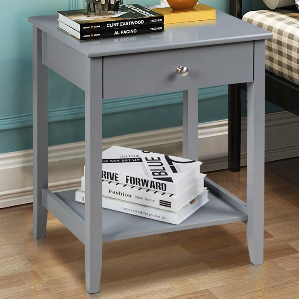 Single Drawer Bedside Table Set of 2 - Grey