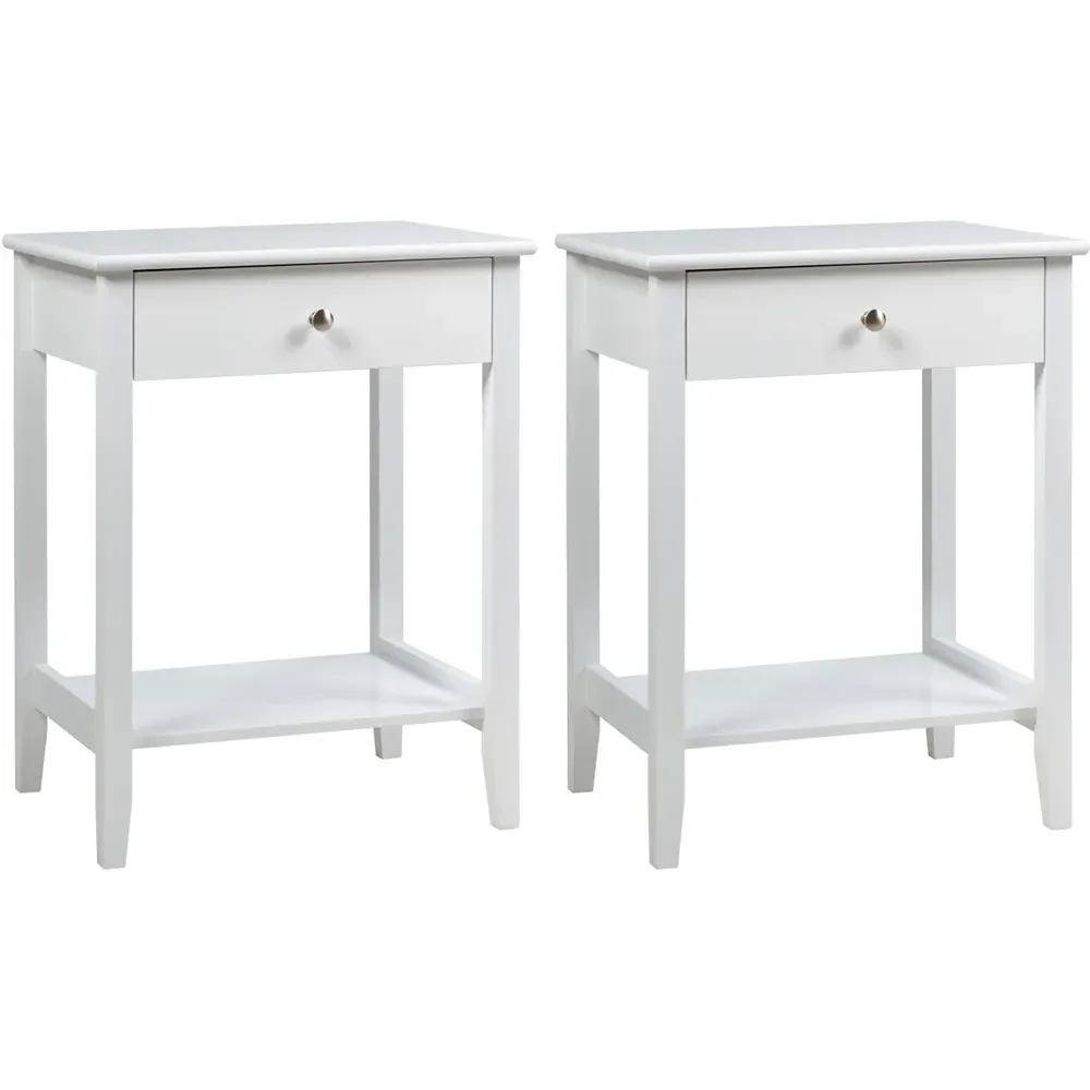 Single Drawer Bedside Table Set of 2 - White