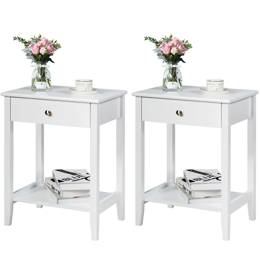 Single Drawer Bedside Table Set of 2 - White