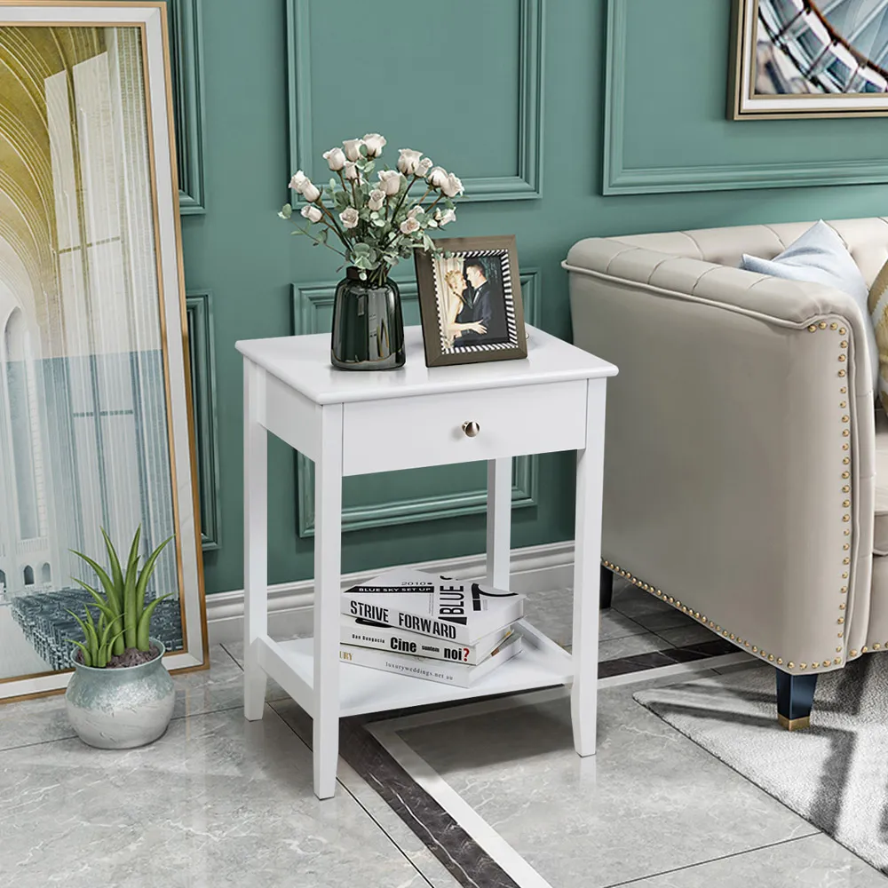 Single Drawer Bedside Table Set of 2 - White