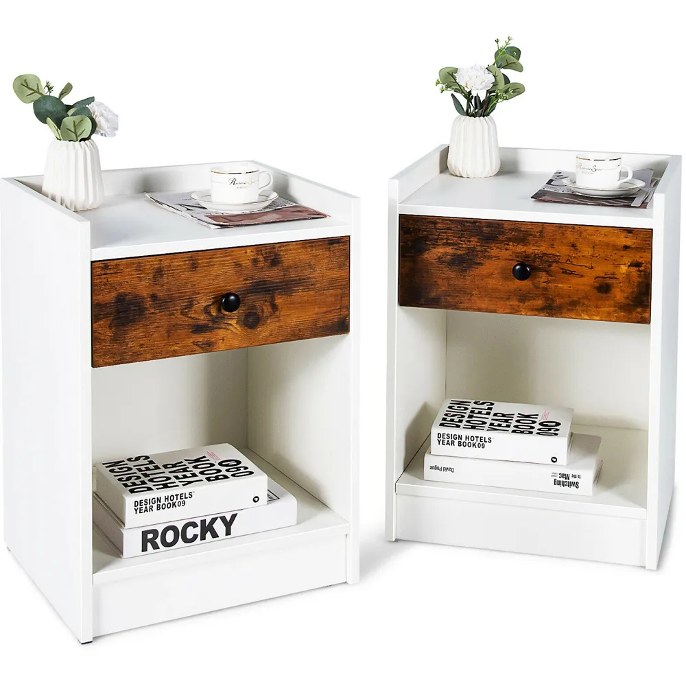 Single Drawer Bedside Table Set of 2 - White