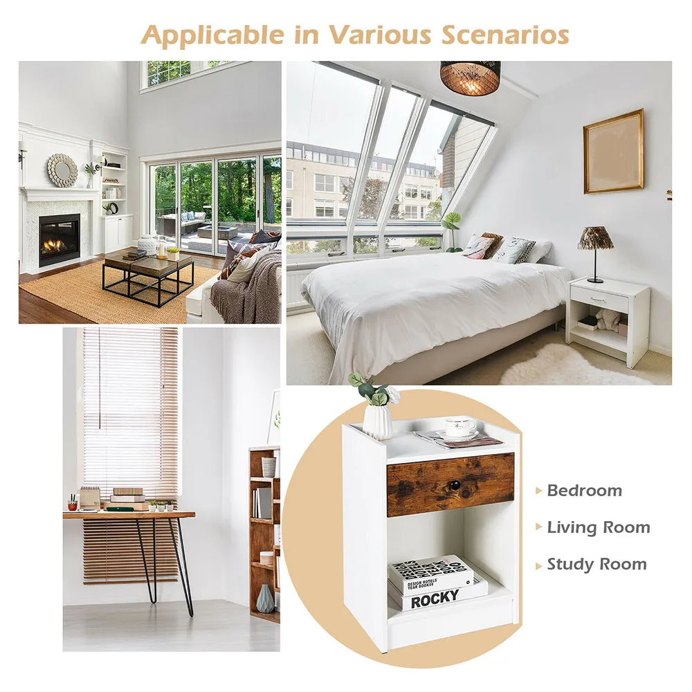 Single Drawer Bedside Table Set of 2 - White