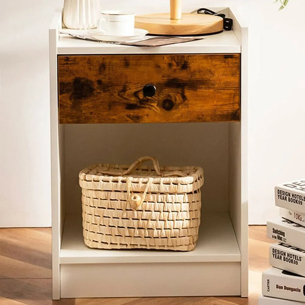 Single Drawer Bedside Table Set of 2 - White image