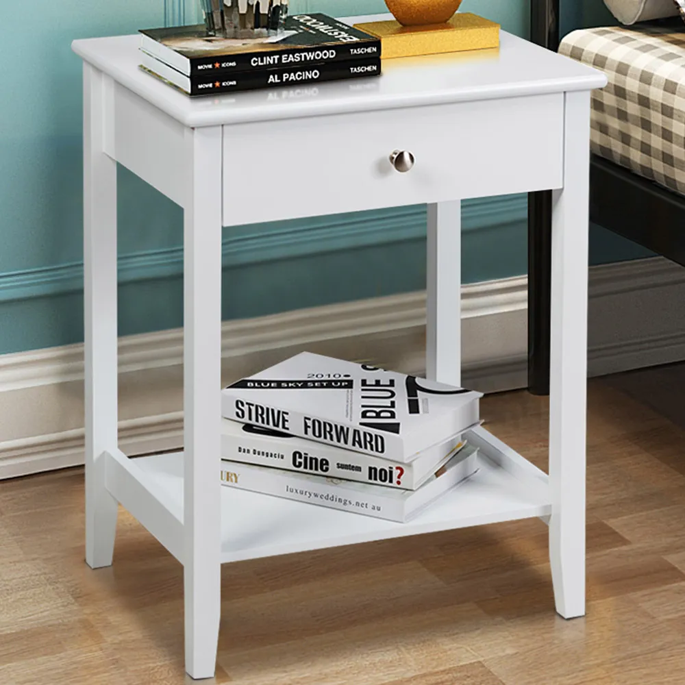 Single Drawer Bedside Table Set of 2 - White