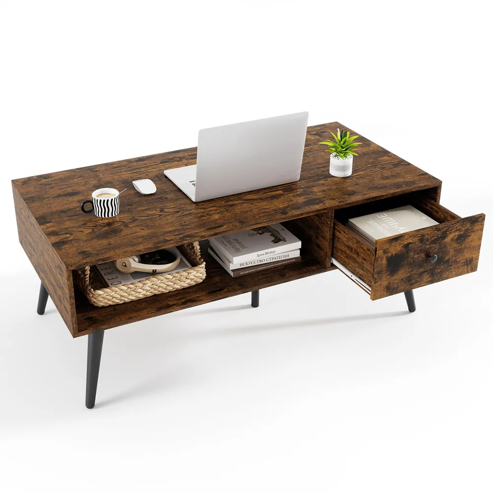 Single Drawer Coffee Table with Shelf - Brown