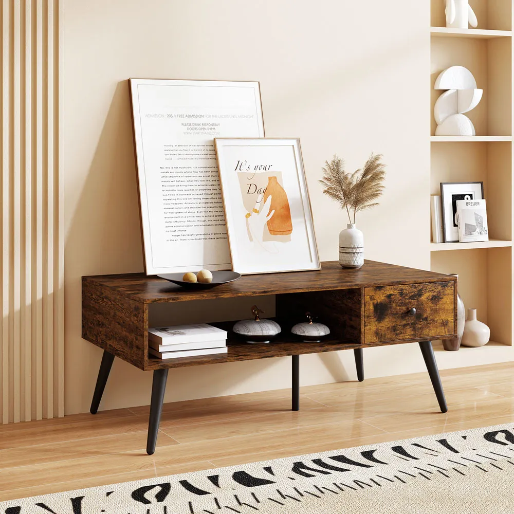 Single Drawer Coffee Table with Shelf - Brown