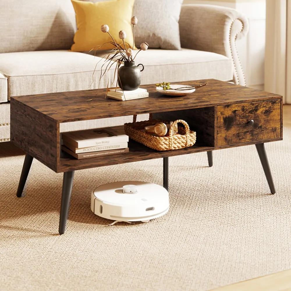 Single Drawer Coffee Table with Shelf - Brown
