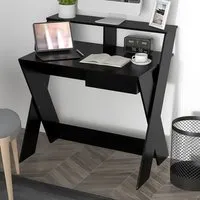 Single Drawer Computer Desk with Monitor Stand - Black