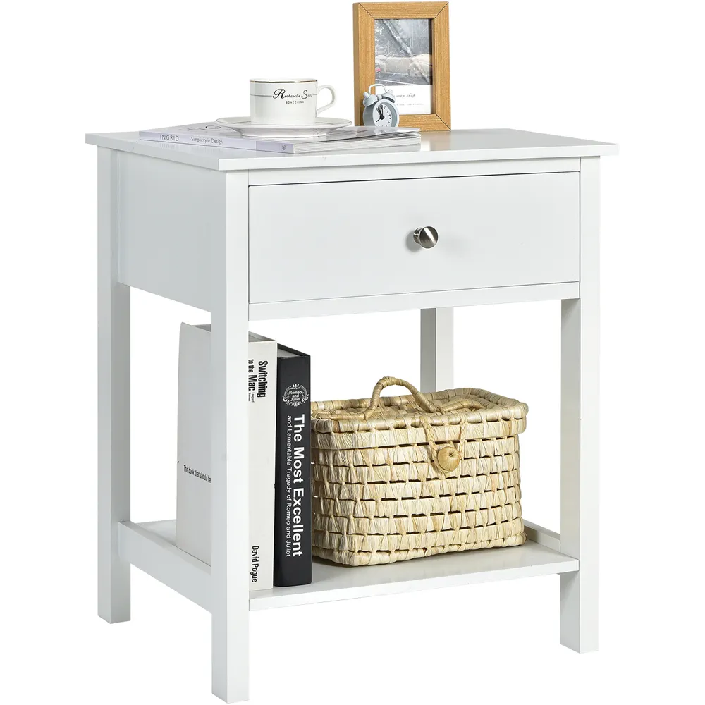Single Drawer Nightstand Set of 2 - White