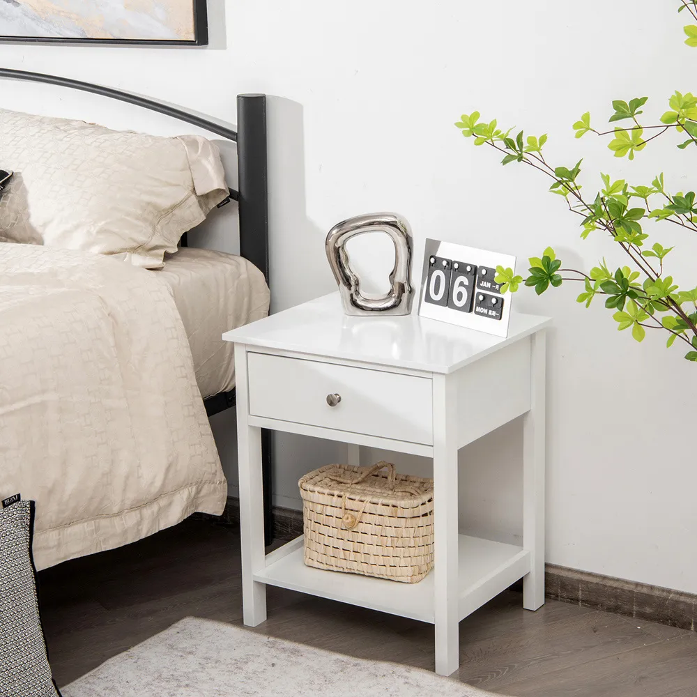 Single Drawer Nightstand Set of 2 - White
