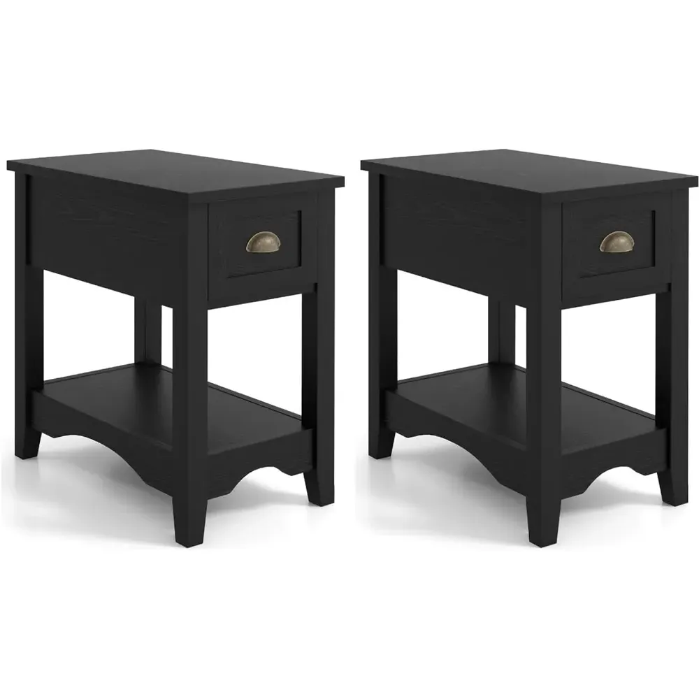 Single Drawer Nightstand with Shelf 2 Pack - Black